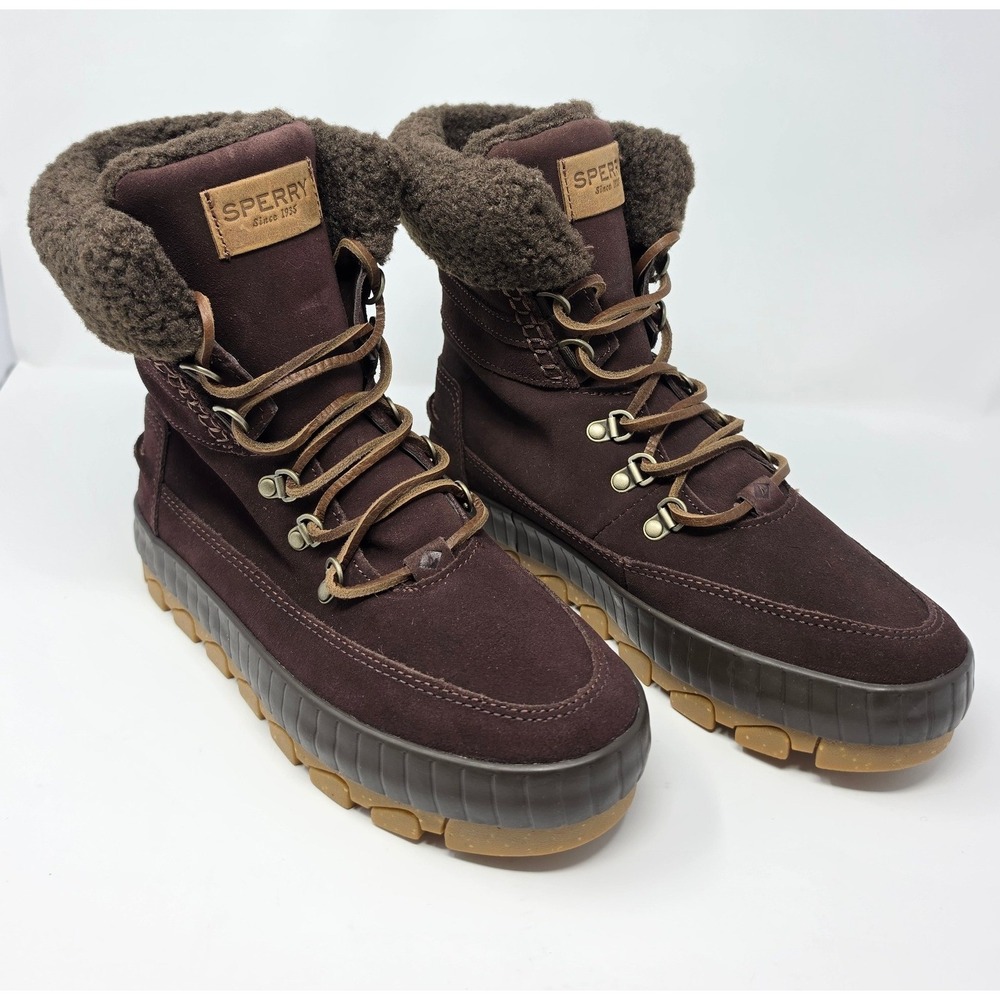 Sperry Torrent Winter Brown Waterproof Boots Faux Fur Memory Foam STS87756 W9